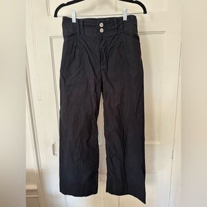 Anthropologie Black Pants with Pink Stitching and Button Details